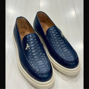 Blue exotic snakeskin print leather Men's Loafers